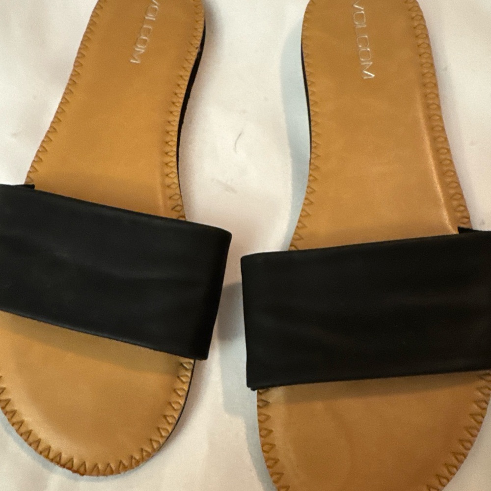 Volcom Black and Tan Slide Sandals
